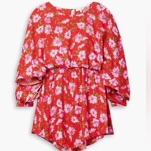 LOVESHACKFANCY red floral mini dress w/ asymmetrical hem - size small